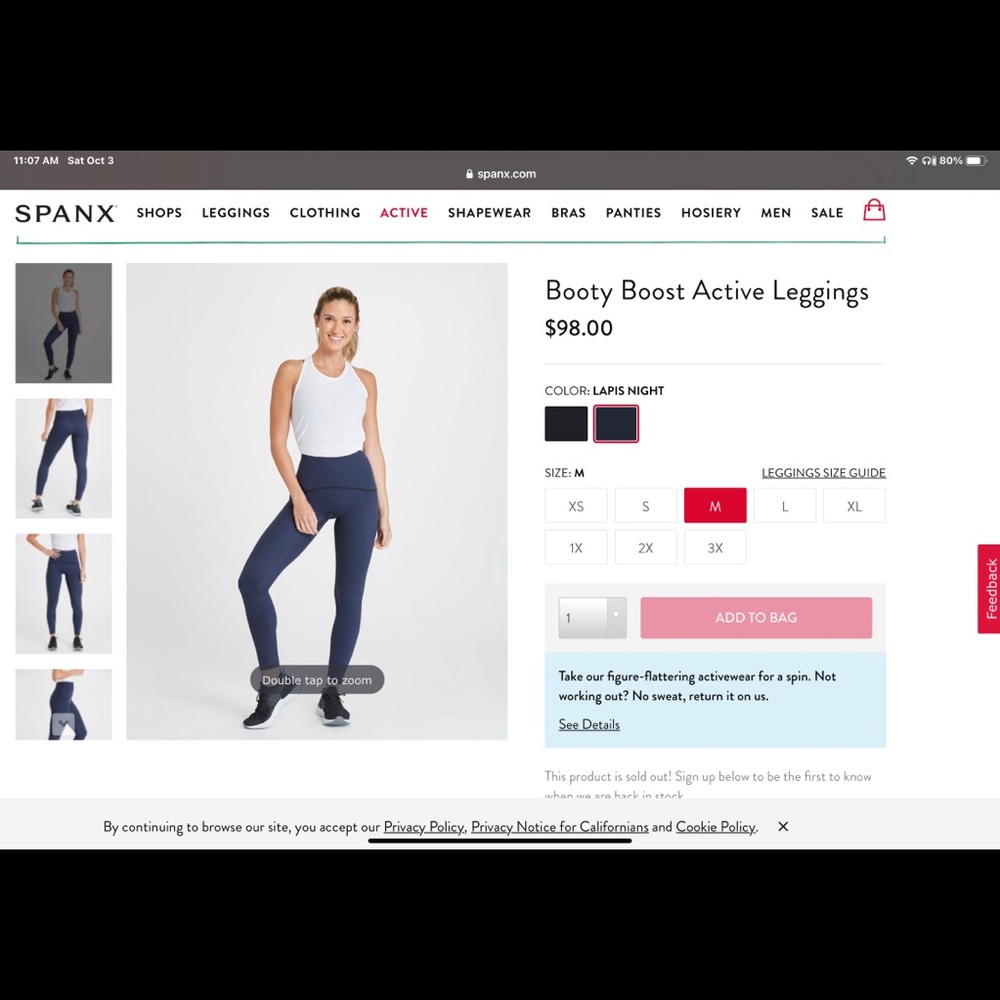 NWT Spanx Booty Boost Lapis Night Leggings - M